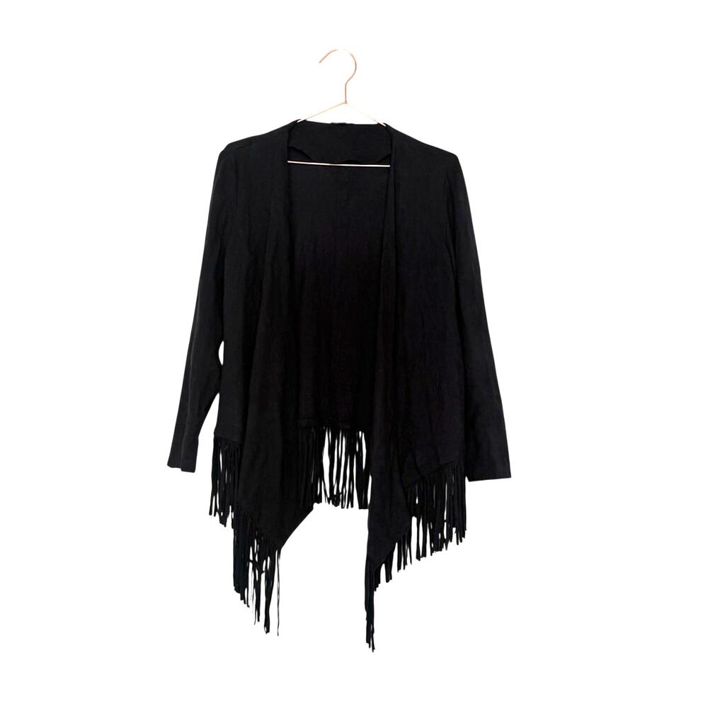 Timing Black Fringe Women's cardigan faux suede
